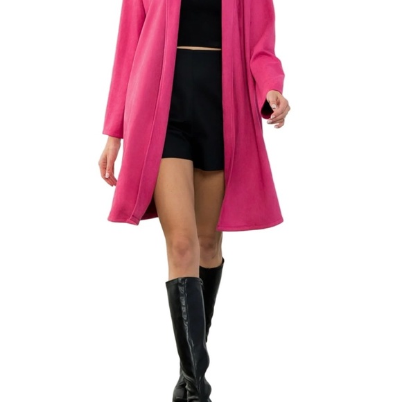 THML Faux Suede Open Front Fuchsia Coat Size Small - Picture 2 of 9